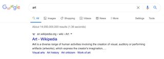 screenshot of Google search for the word "art"