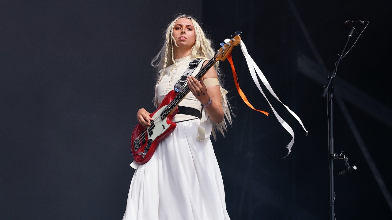 Georgia Davies of The Last Dinner Party performs on the Other stage during day four of Glastonbury Festival 2024 at Worthy Farm, Pilton on June 29, 2024 in Glastonbury, England.