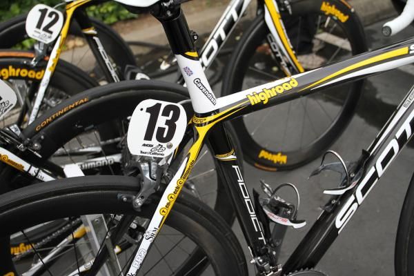 Mark Cavendish&rsquo;s Scott Addict carries the number 13 in this race. For this stage where winds and rain are expected, he also opted for a shallower-dish wheelset.