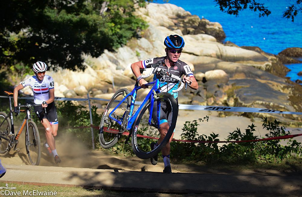 Former French Champion Caroline Mani (Raleigh Clement) leading the race towards the end of the second lap