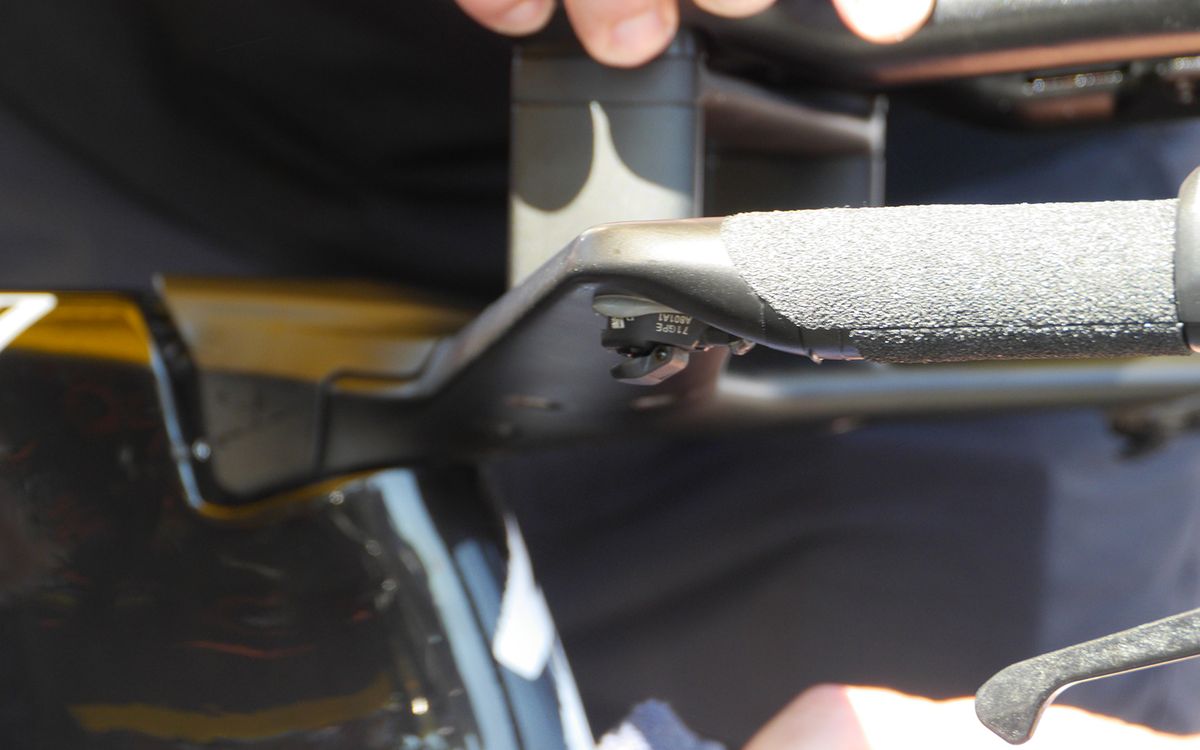 This Bora-hansgrohe rider had a satellite sprint shifter glued to the underside of his base bars