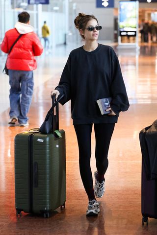 Model Barbara Palvin wearing leggings at the airport in Paris