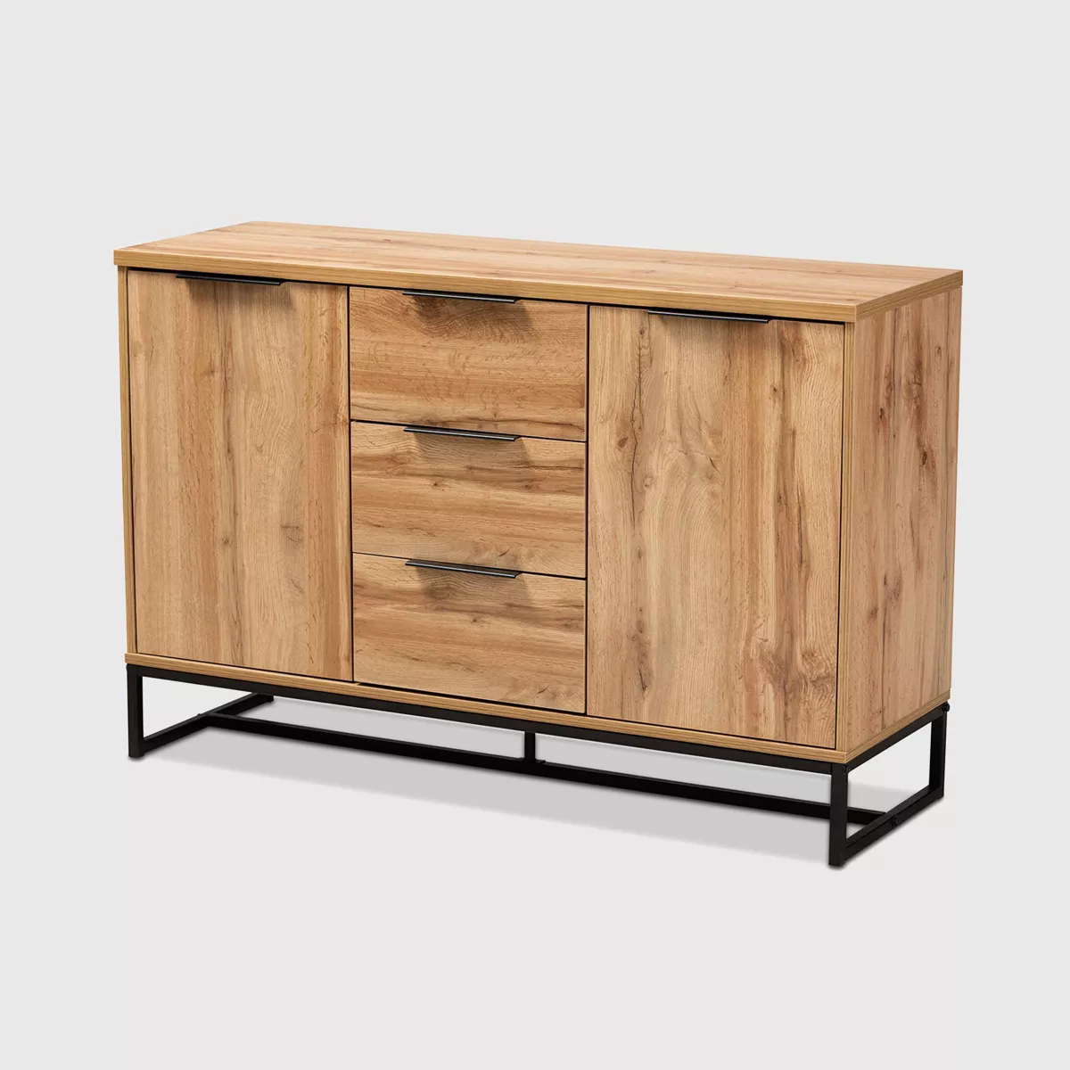Reid Wood U0026#38; Metal 3 Drawer Sideboard Buffet Oak/black - Baxton Studio