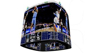 The new centerhung display at CHI Health Center Omaha.