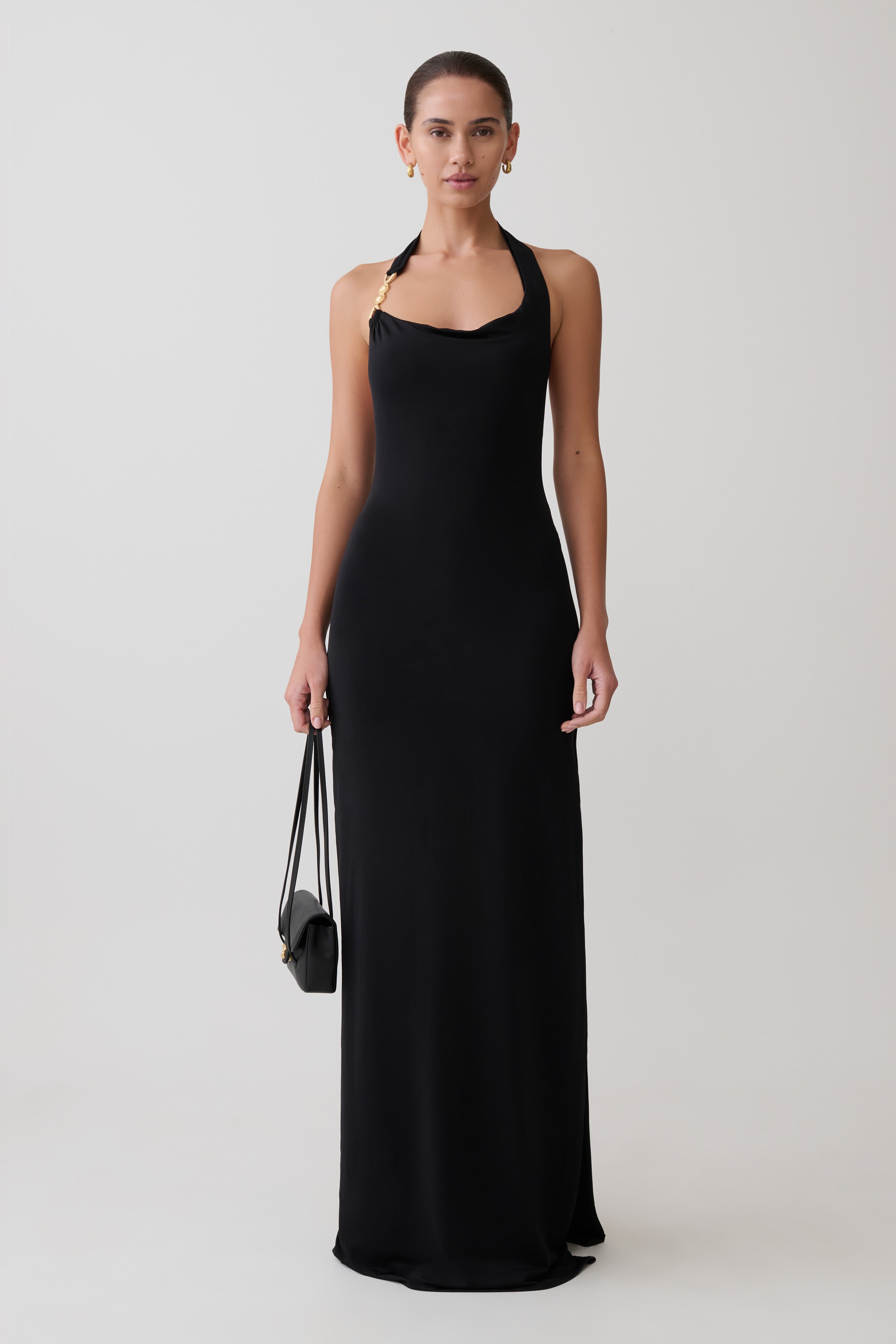 Vestido Maxi Khanh Slinky Halter - Preto