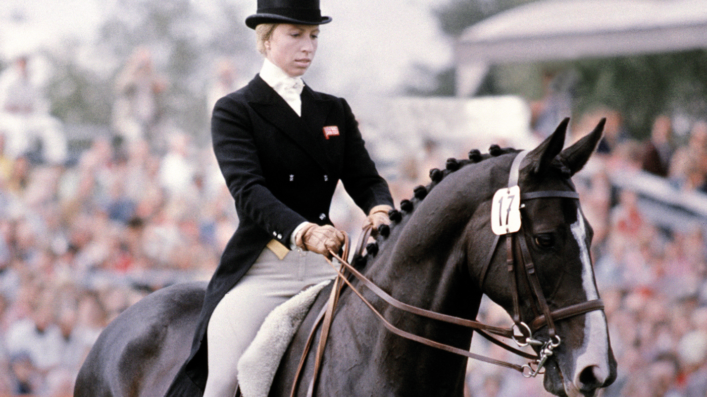 GERMANY - JANUARY 1: Britain's Princess Anne rides her horse &amp;quot;Goodwill&amp;quot; during the dressage part of the European three-day Championship in Luhmuelen (Lower Saxony), in which she is taking part as a member of the British team, 08 September 1975. (Photo credit should read AFP/AFP via Getty Images)