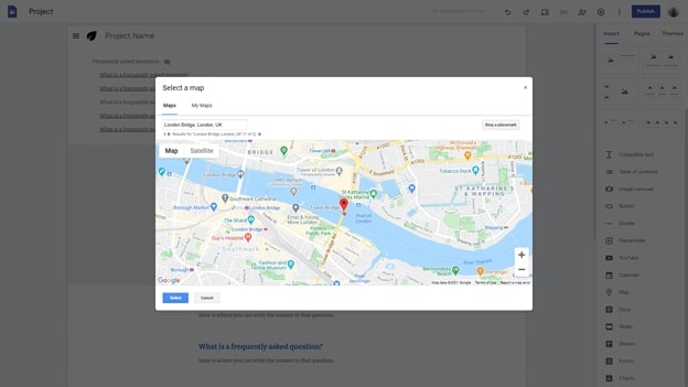 Google Sites Google Maps widget in use