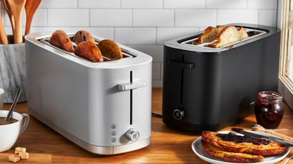 One of the best toasters, Zwilling Enfinigy Toaster on a kitchen counter.