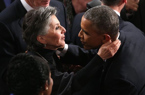 Sen. Barbara Boxer greets President Obama.