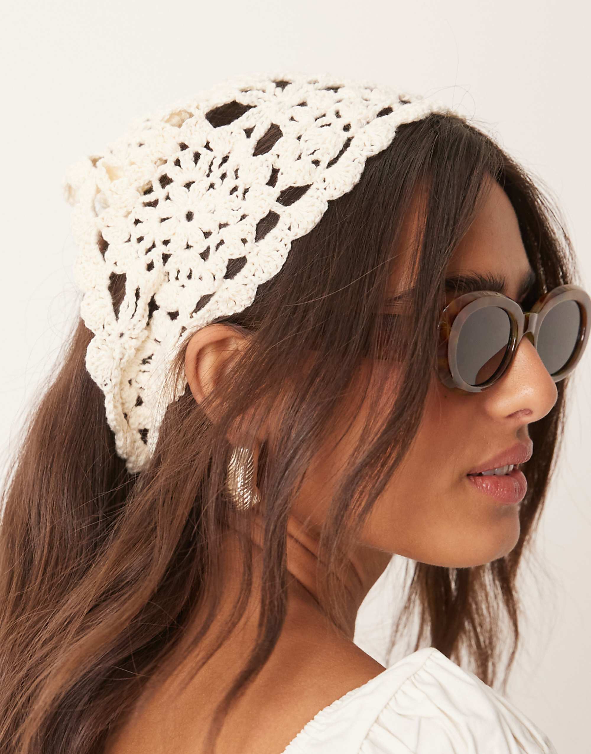 Asos Design Crochet Headscarf in Cream