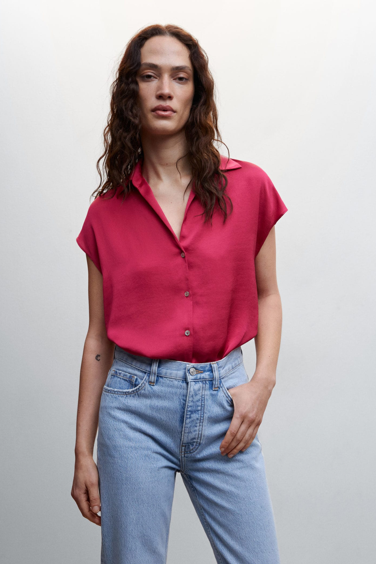 Mango Short-Sleeved Satin Shirt