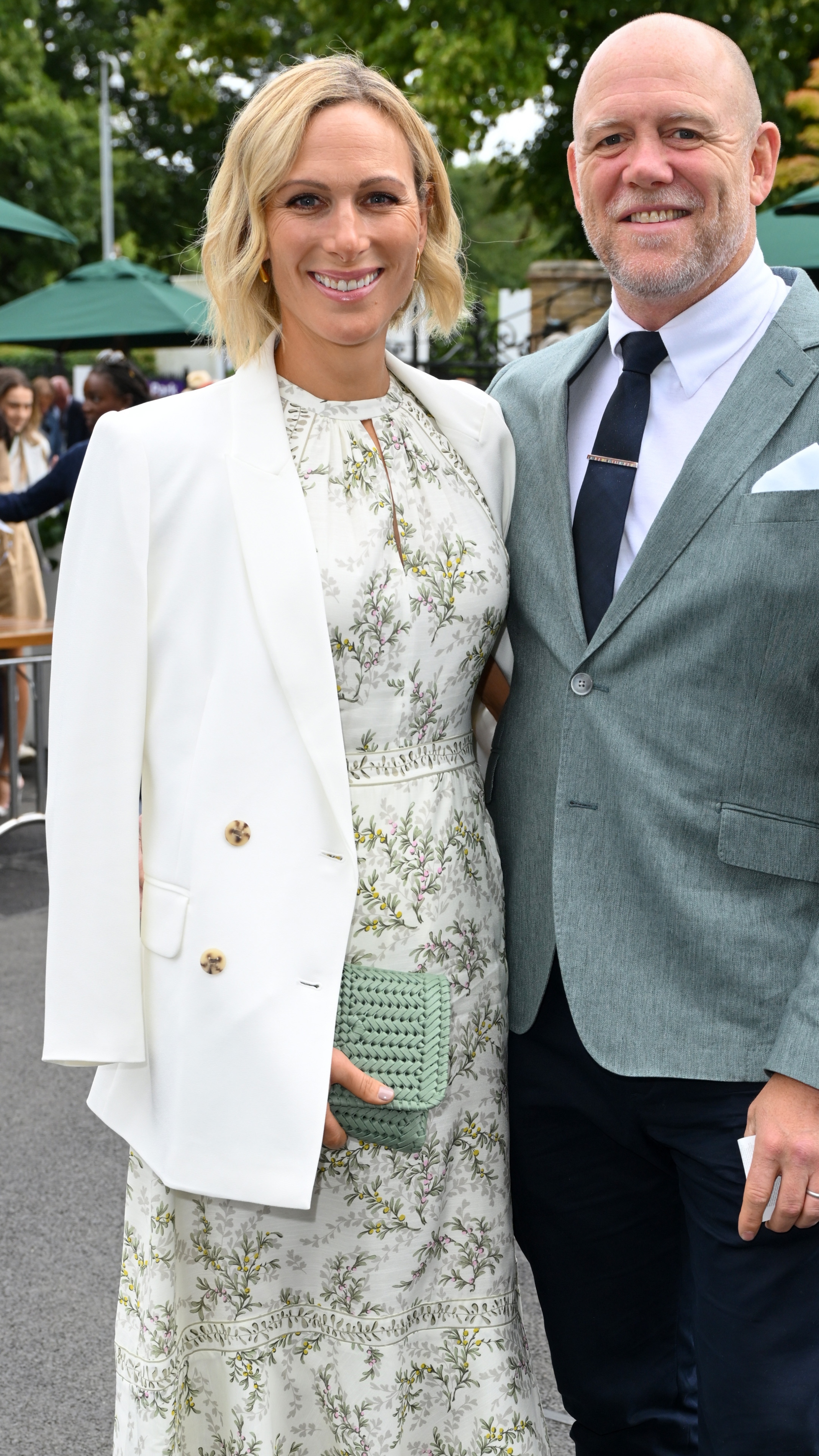 Zara Tindall and Mike Tindall attend day ten of the Wimbledon Tennis Championships at the All England Lawn Tennis and Croquet Club on July 10, 2024