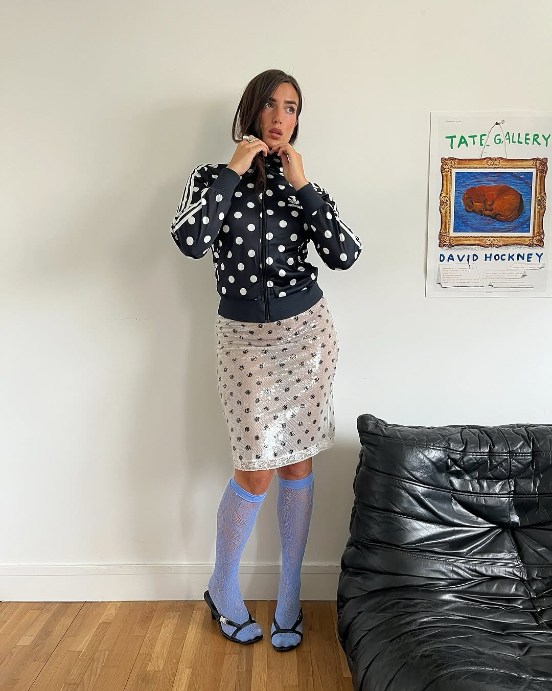 woman wearing knee high sock outfit