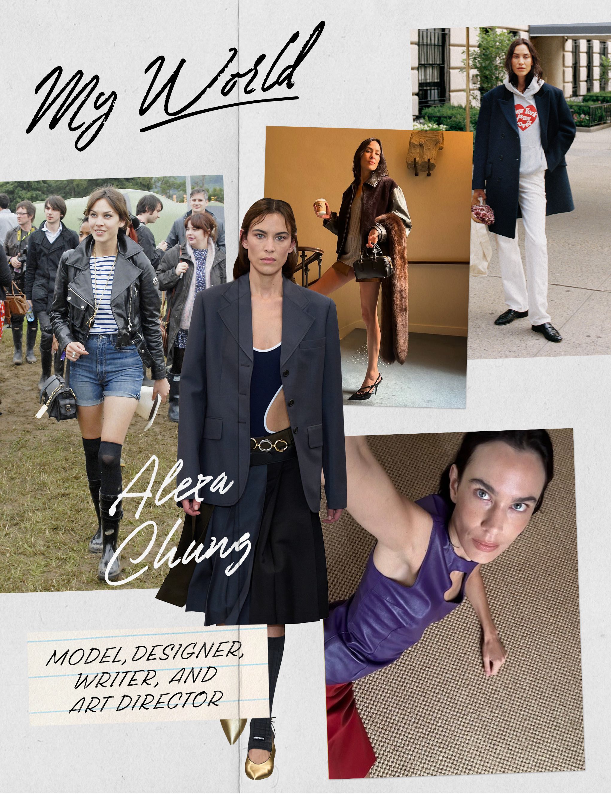 collage of images featuring Alexa Chung's style, work, taste, and takes