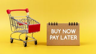 Shopping cart beside the words 'Buy Now Pay Later' for Afterpay