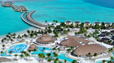 An aerial overview of the island in the North Atoll, Maldives