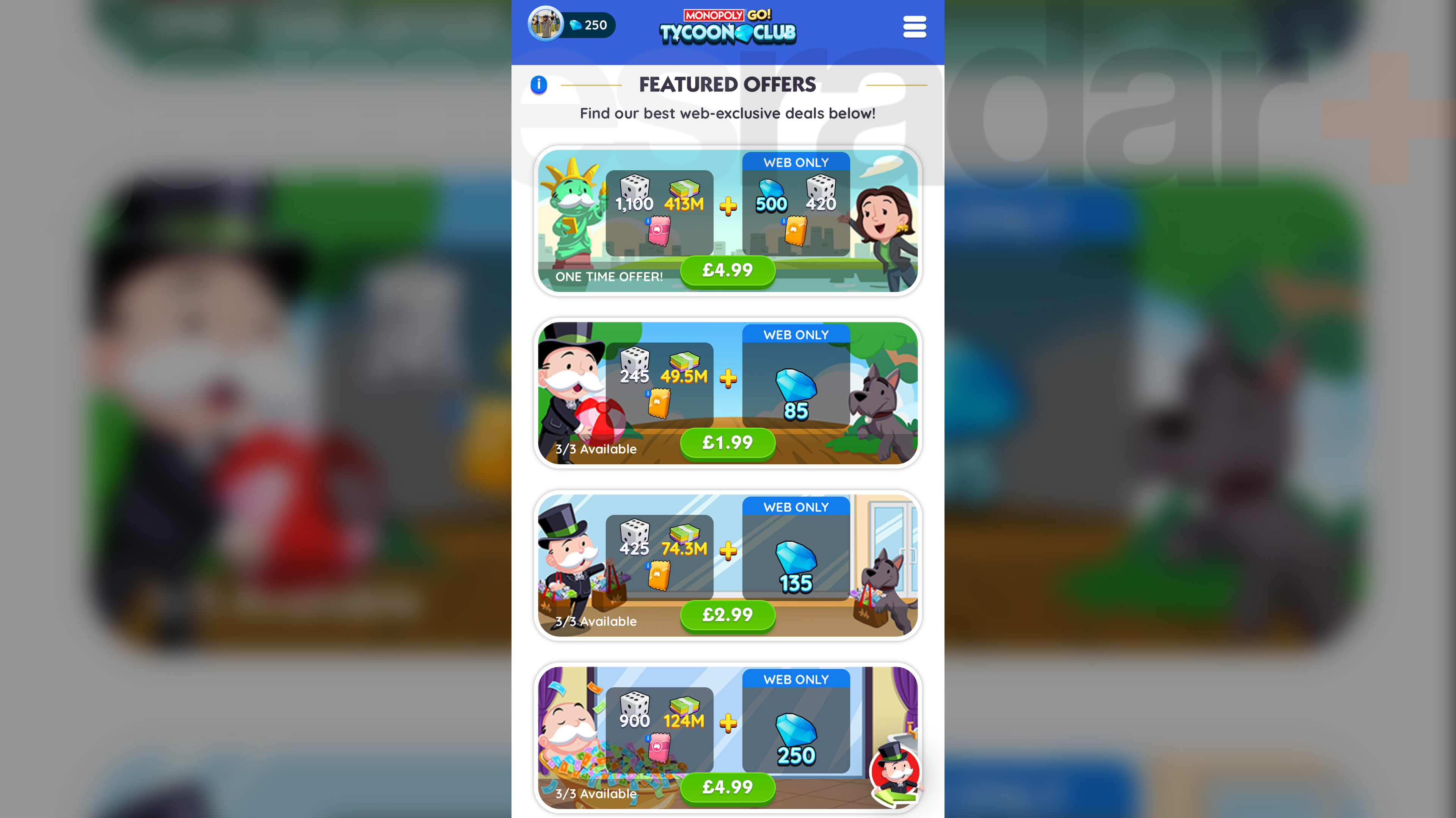 Monopoly Go Tycoon Club featured offers