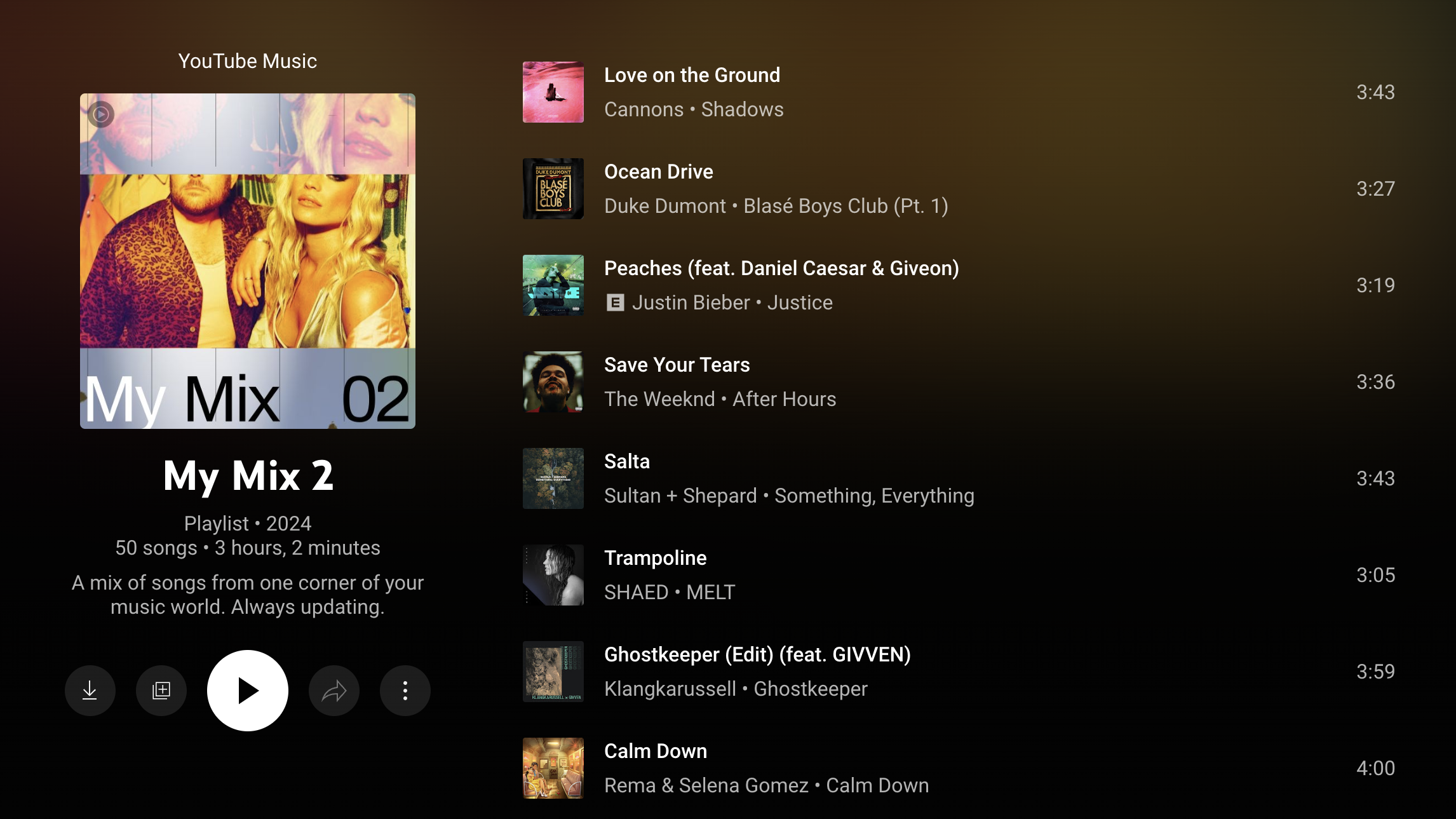 A screenshot of youtube music app in browser