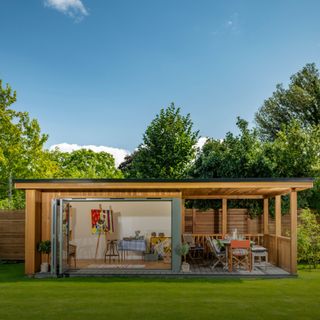 Art studio in Crown Pavilions garden room with wooden exterior