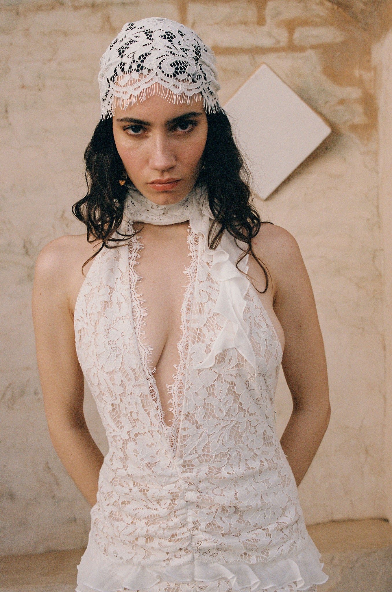 Bonita Head Scarf in White Lace