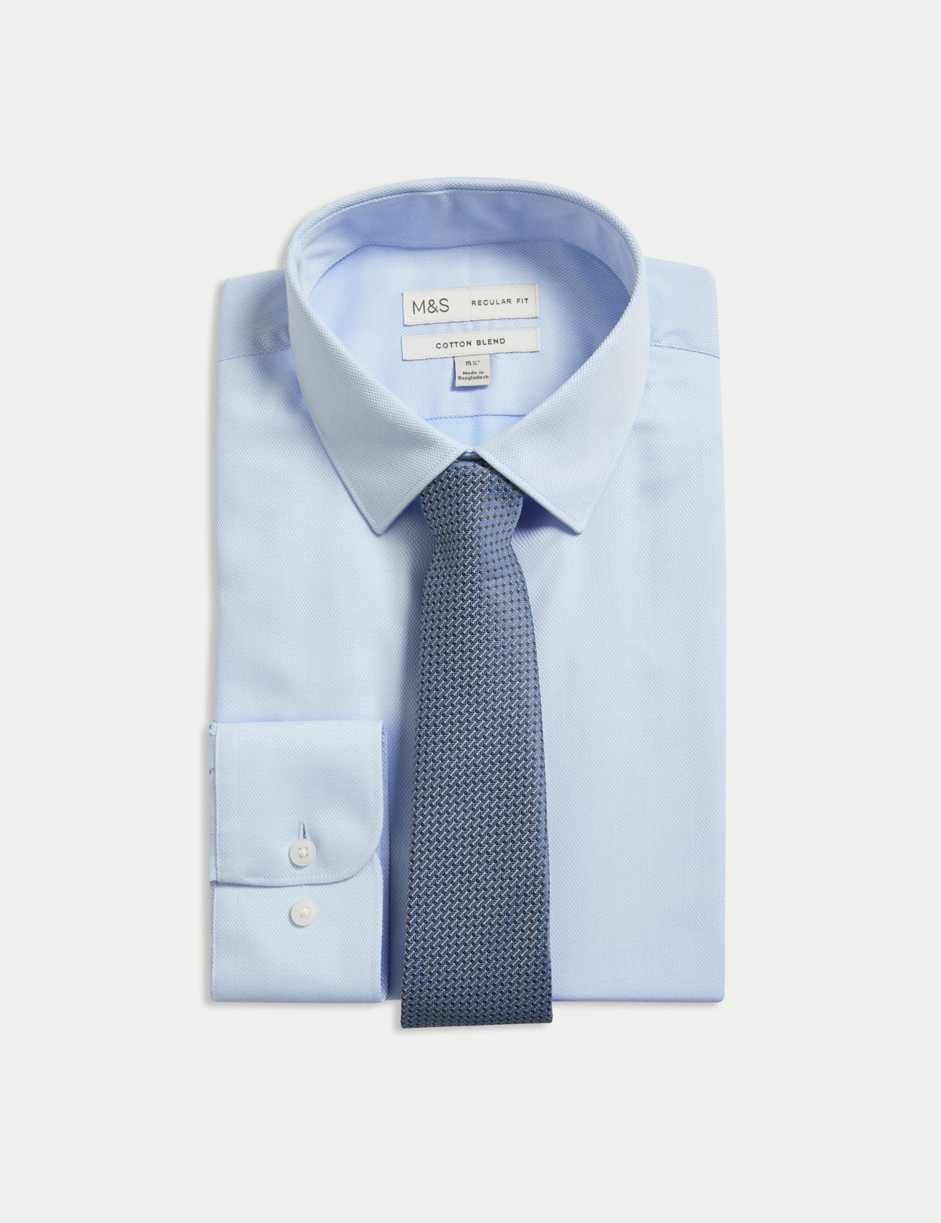 Regular Fit Easy Iron Cotton Blend Shirt & Tie