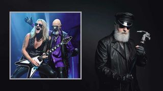 Richie Faulkner and Rob Halford onstage, and a studio portrait of Rob Halford