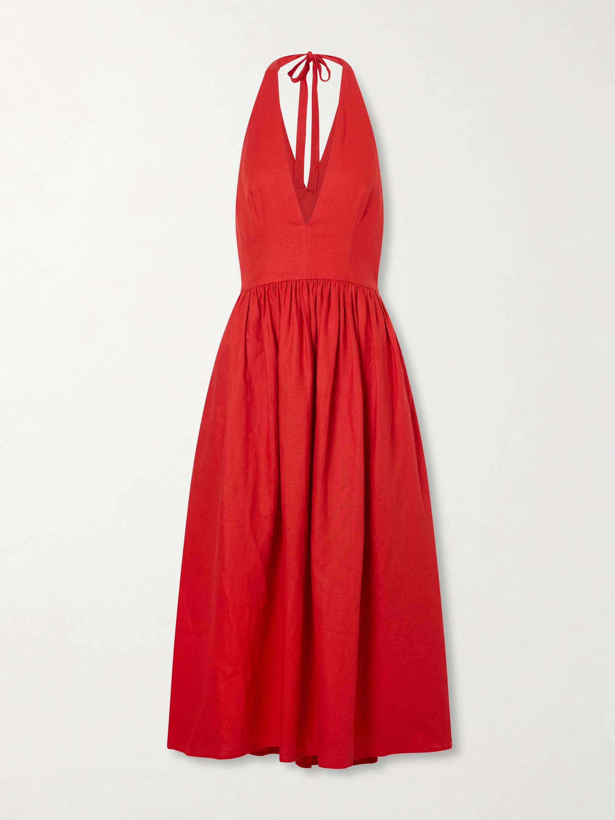 Grazia Gathered Linen Midi Dress