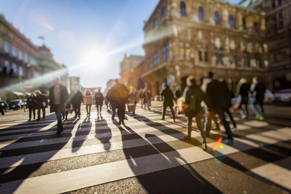 A crossing in a busy city