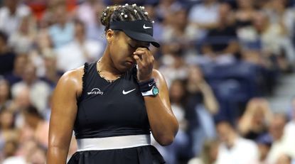 Naomi Osaka reacts during her women&#039;s singles second round tennis match against Czech Republic&#039;s Karolina Muchova on day four of the US Open tennis tournament at the USTA Billie Jean King National Tennis Center in New York City, on August 29, 2024.