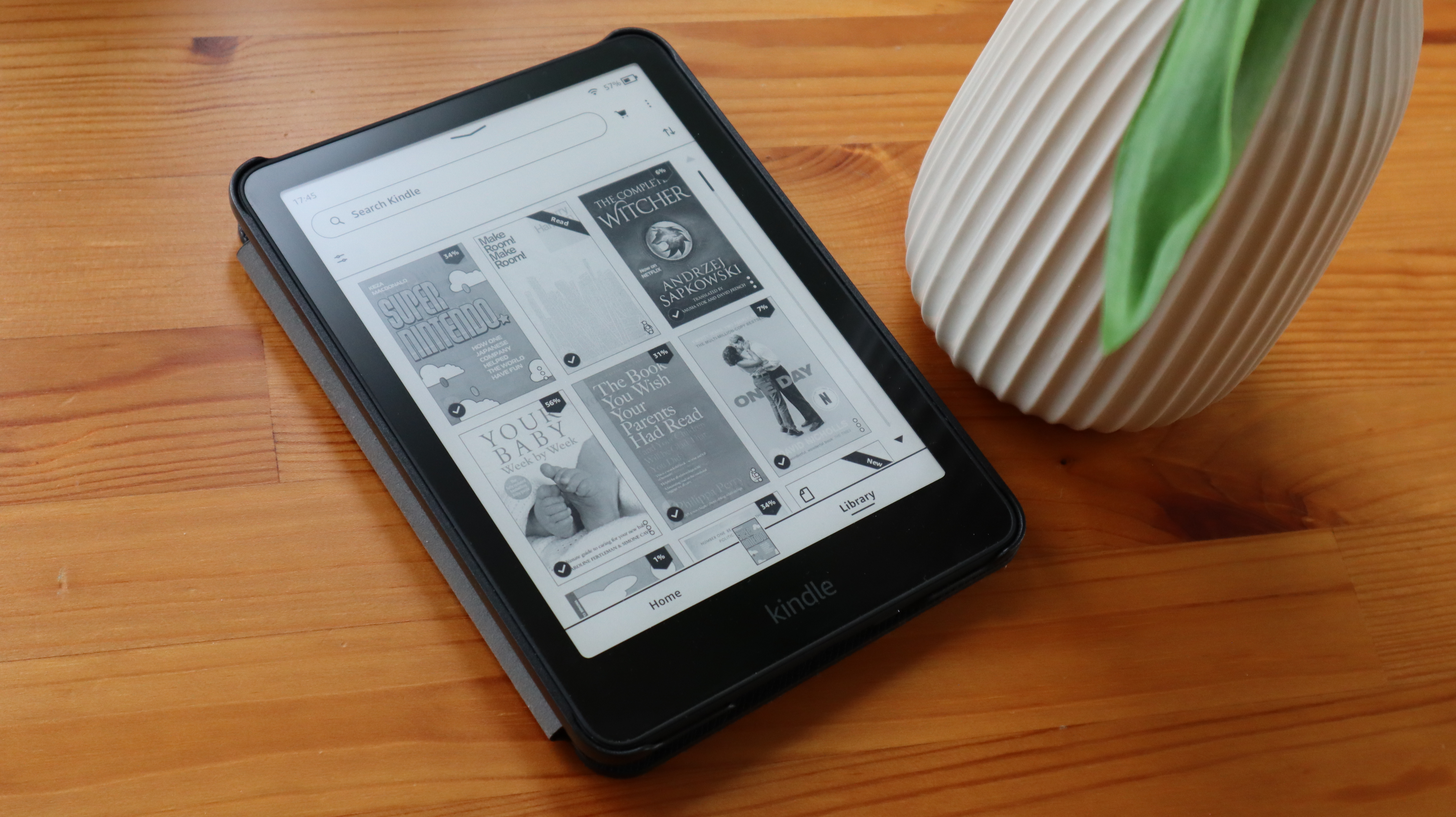The Kindle Paperwhite resting on a table
