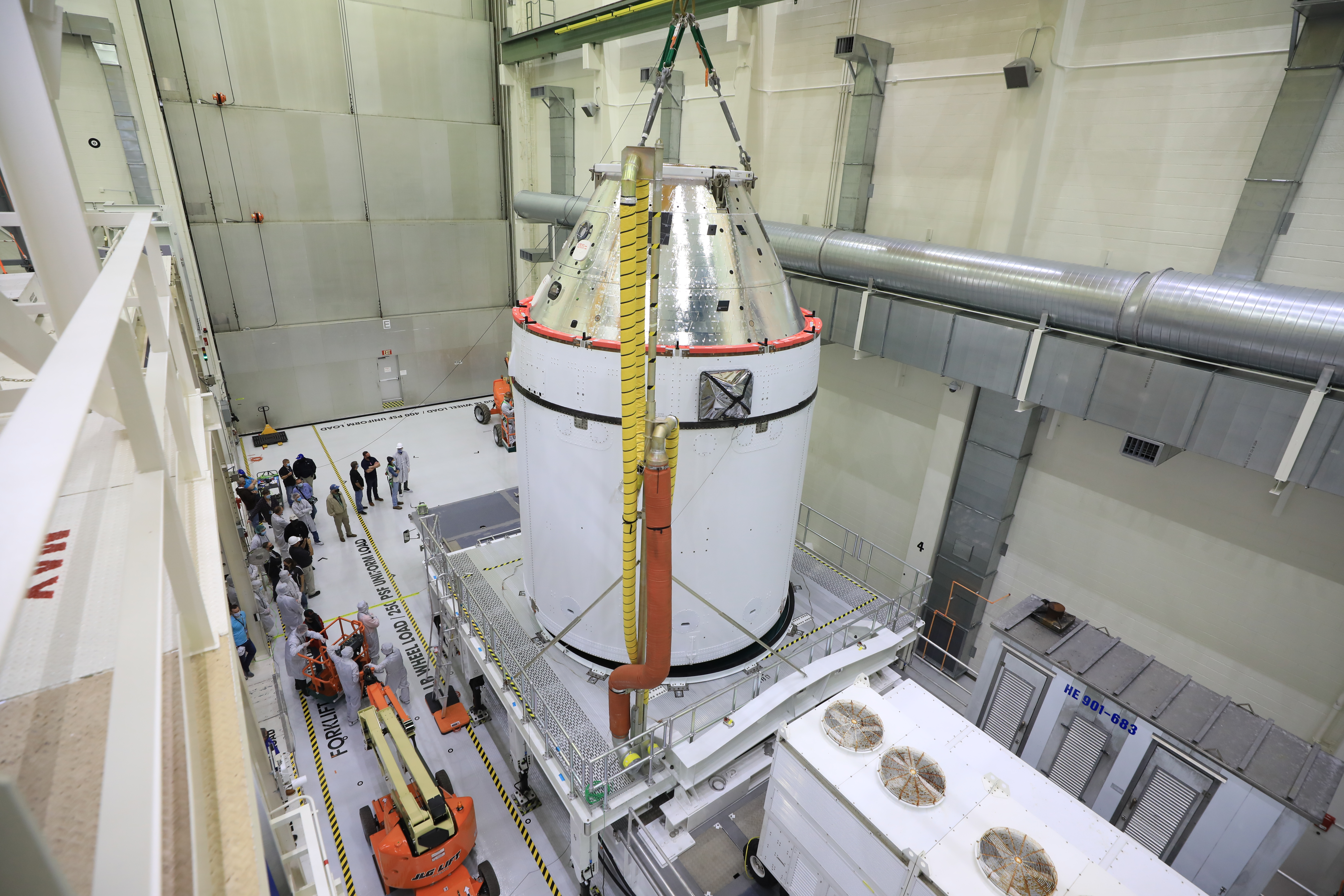 The Orion capsule being readied for transport