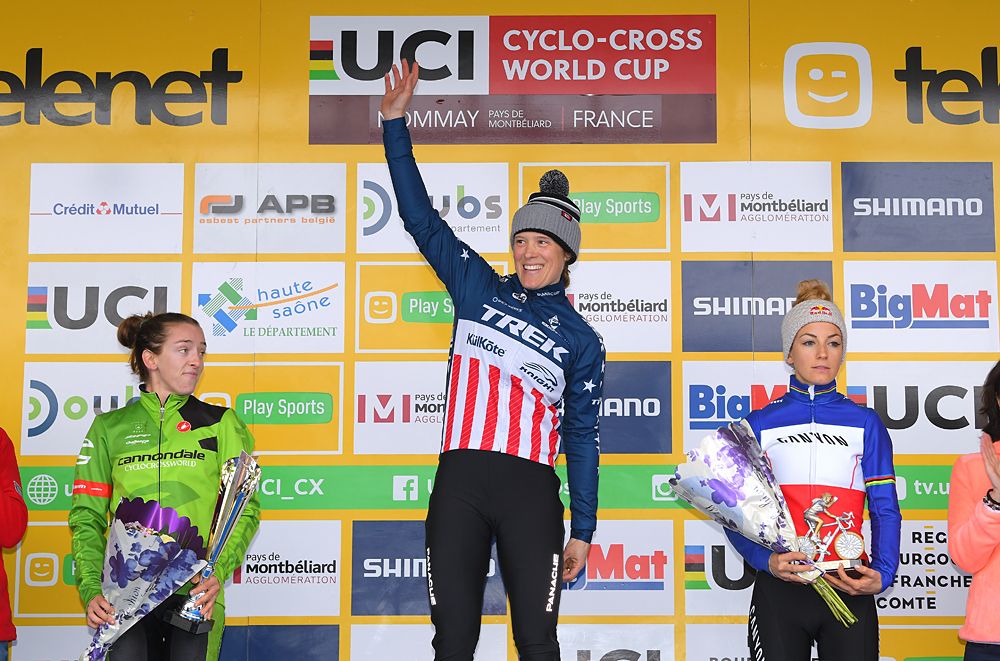 Katie Keough, Katie Compton and Pauline Ferrand-Prevot on the podium in Nommay