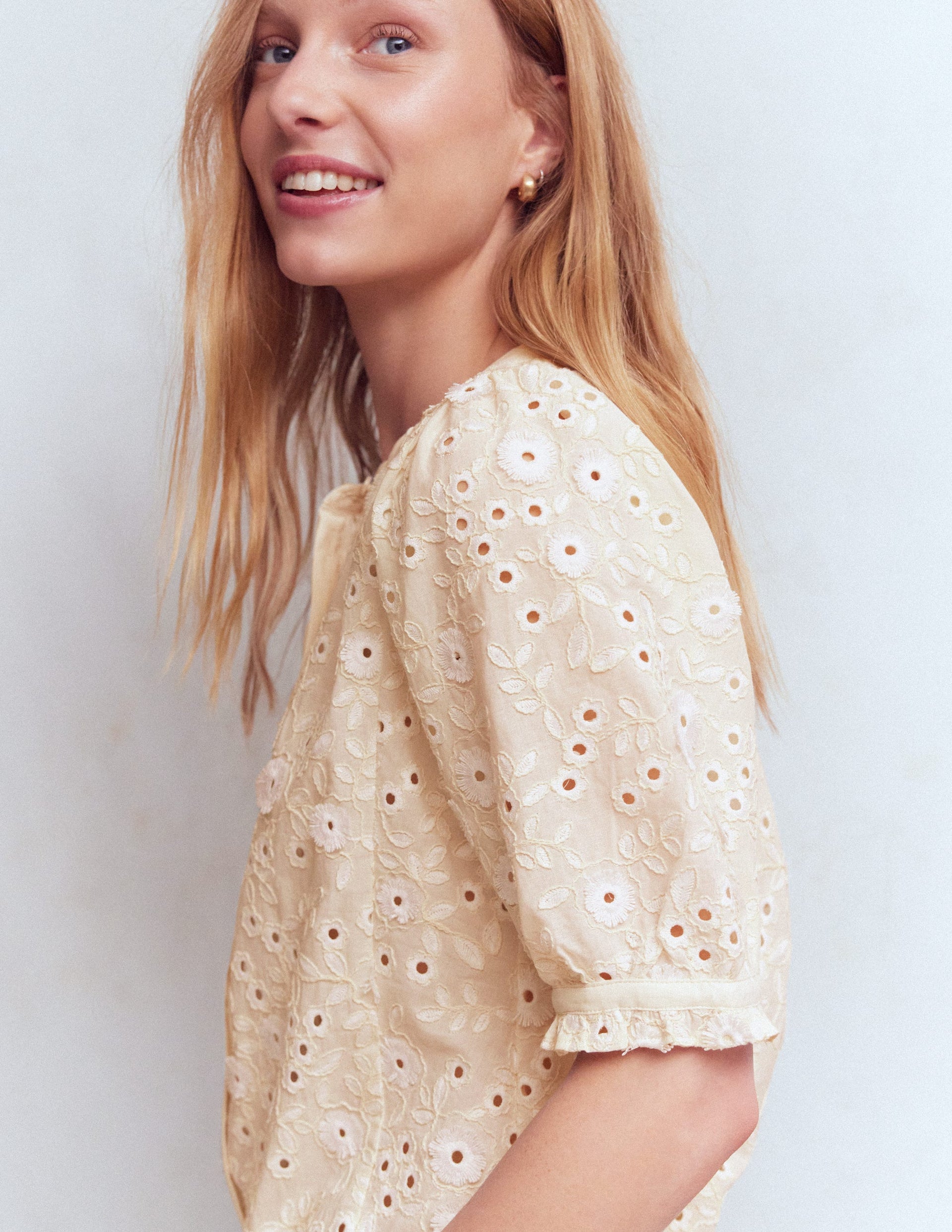 Camille Embroidered Cotton Top-Ivory Broderie