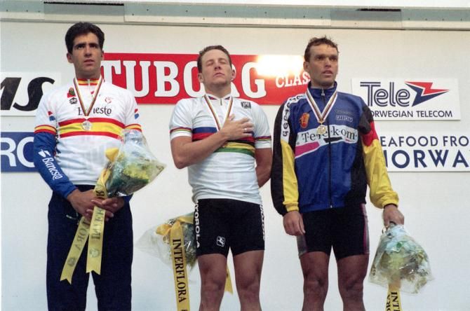 Lance Armstrong (United States) on the top step of the 1993 World Championships podium