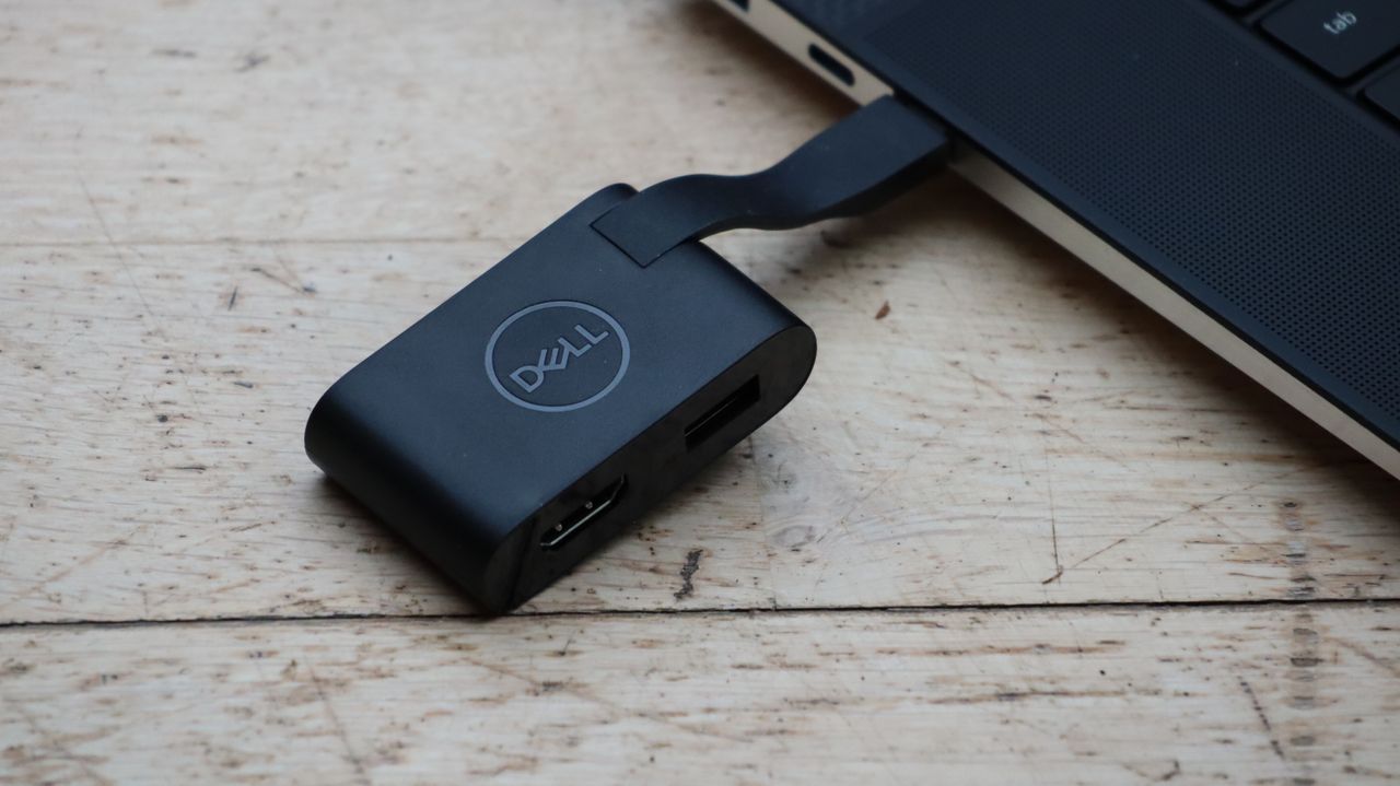 A photograph of the Dell XPS 17's USB-C dongle