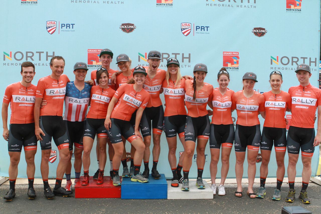 The Rally Cycling men's and women's teams at the 2017 North Star Grand Prix
