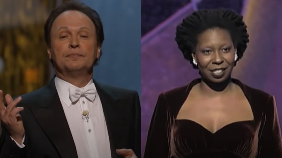 Billy Crystal hosting the 2012 Oscars and Whoopi Goldberg hosting the 1994 Oscars.