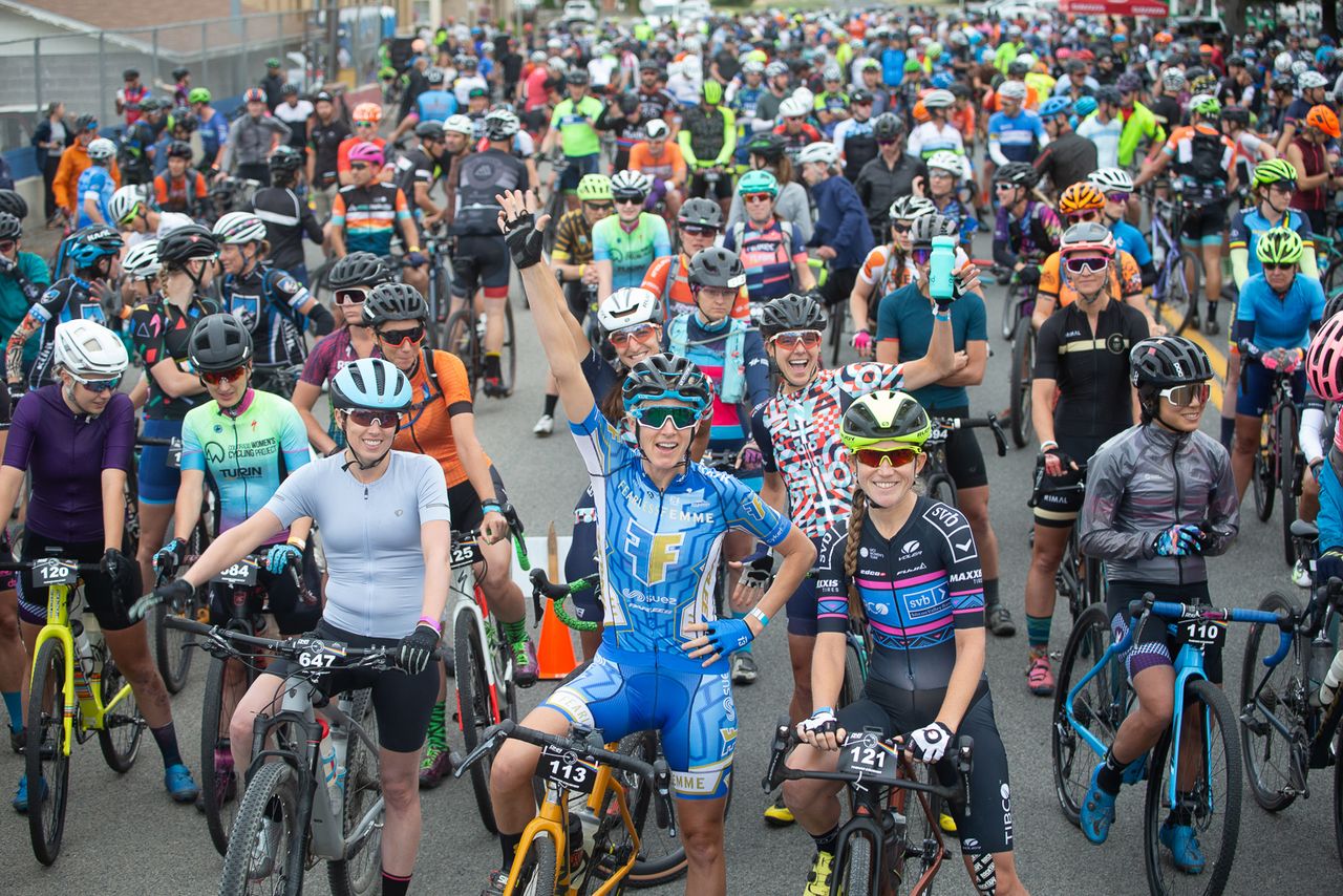 A relaxed start line vibe. Crusher is not a mass start race. and the Women's categories go first.