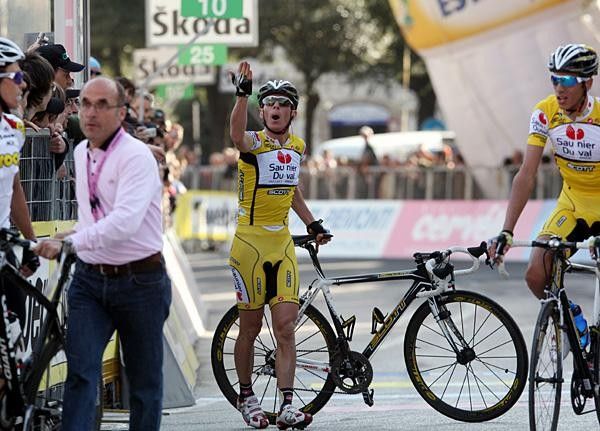 Ricc&ograve; upset after crossing the line in Gubbio, Italy.