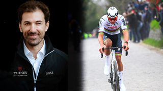 Mathieu van der Poel riding at E3 Saxo Bank Classic, alongside Cyclingnews columnist Fabian Cancellara