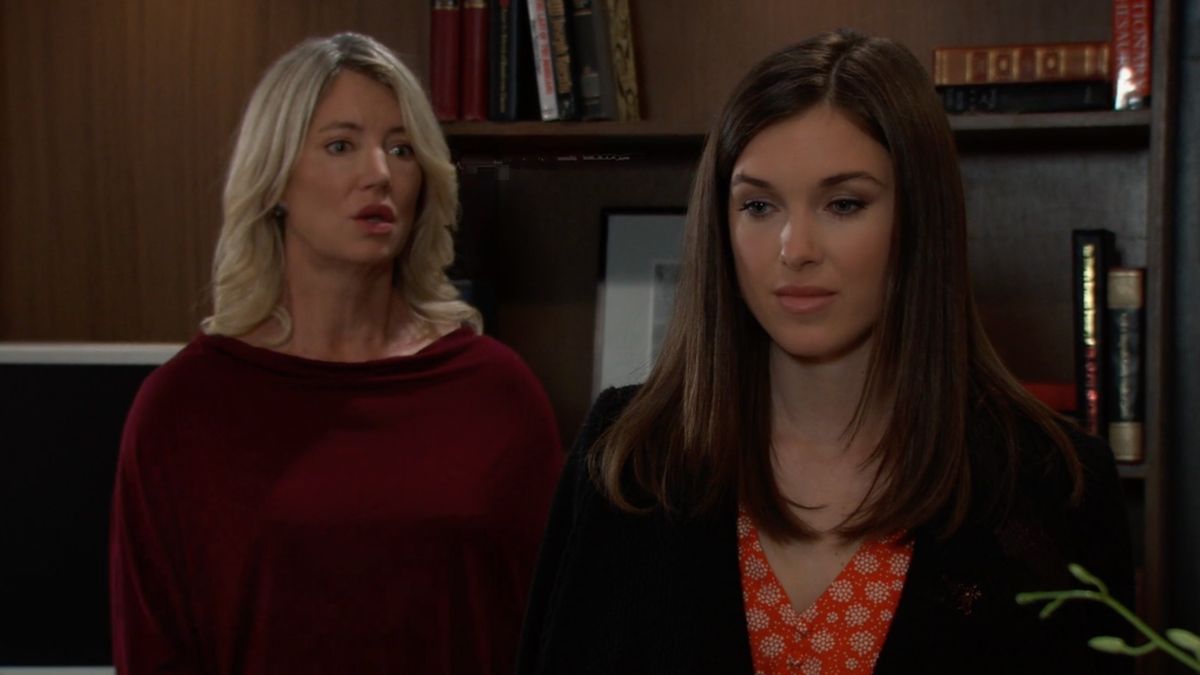 Cynthia Watros and Katelyn MacMullen as Nina and Willow in a tense moment in General Hospital