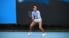 Emma Raducanu of Great Britain practices at Albert Park courts during day one of the 2022 Australian Open 