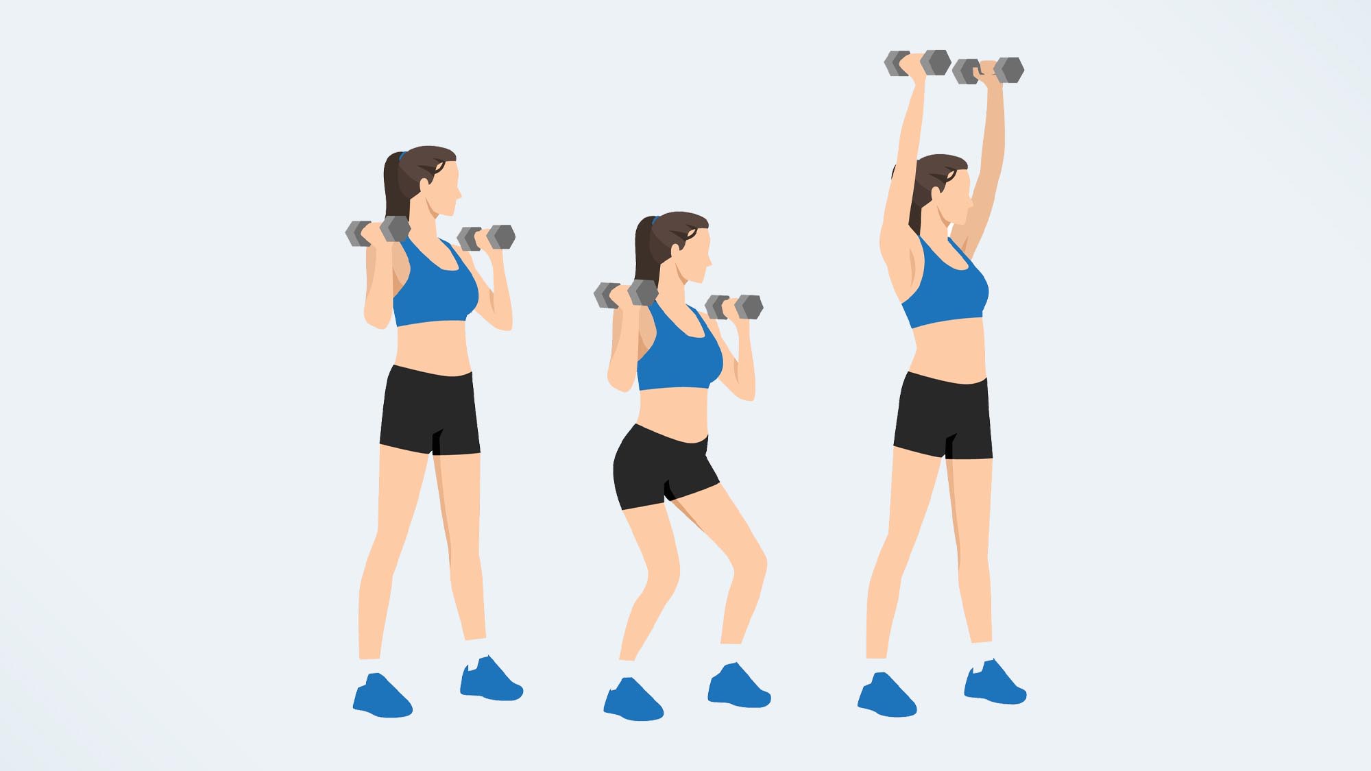 an illo of a woman doing the dumbbell push press