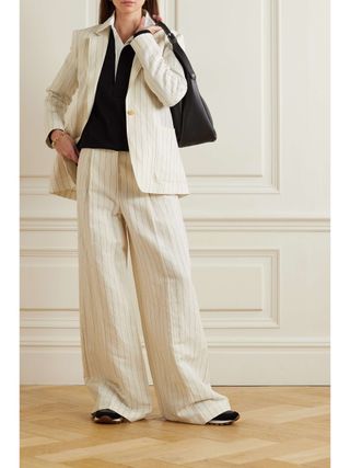 Giuliva Pinstriped Linen and Cotton-Blend Pants