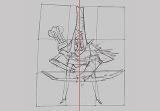 Sketch of the archer character's shape on a grid
