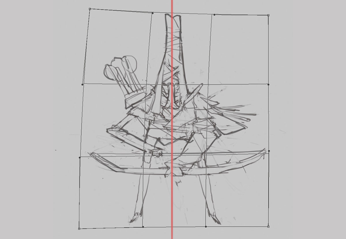 Sketch of the archer character's shape on a grid