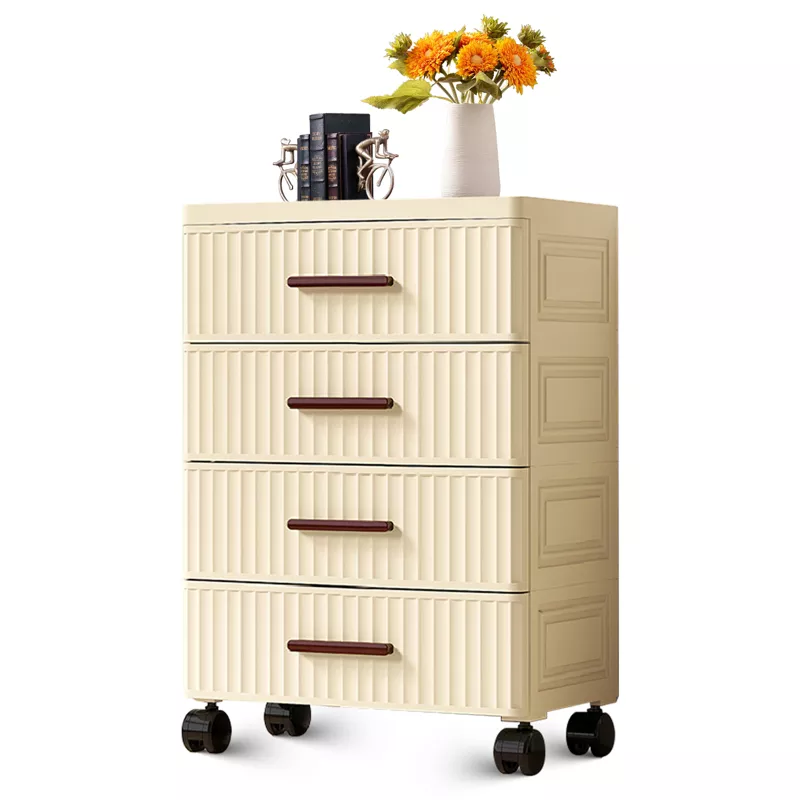 70cm Plastic Drawer Storage,18.9" Wide Plastic Chest of Drawers,fluted Design Plastic Storage Organizer Cart With Wheels,for Bedroom Living Room