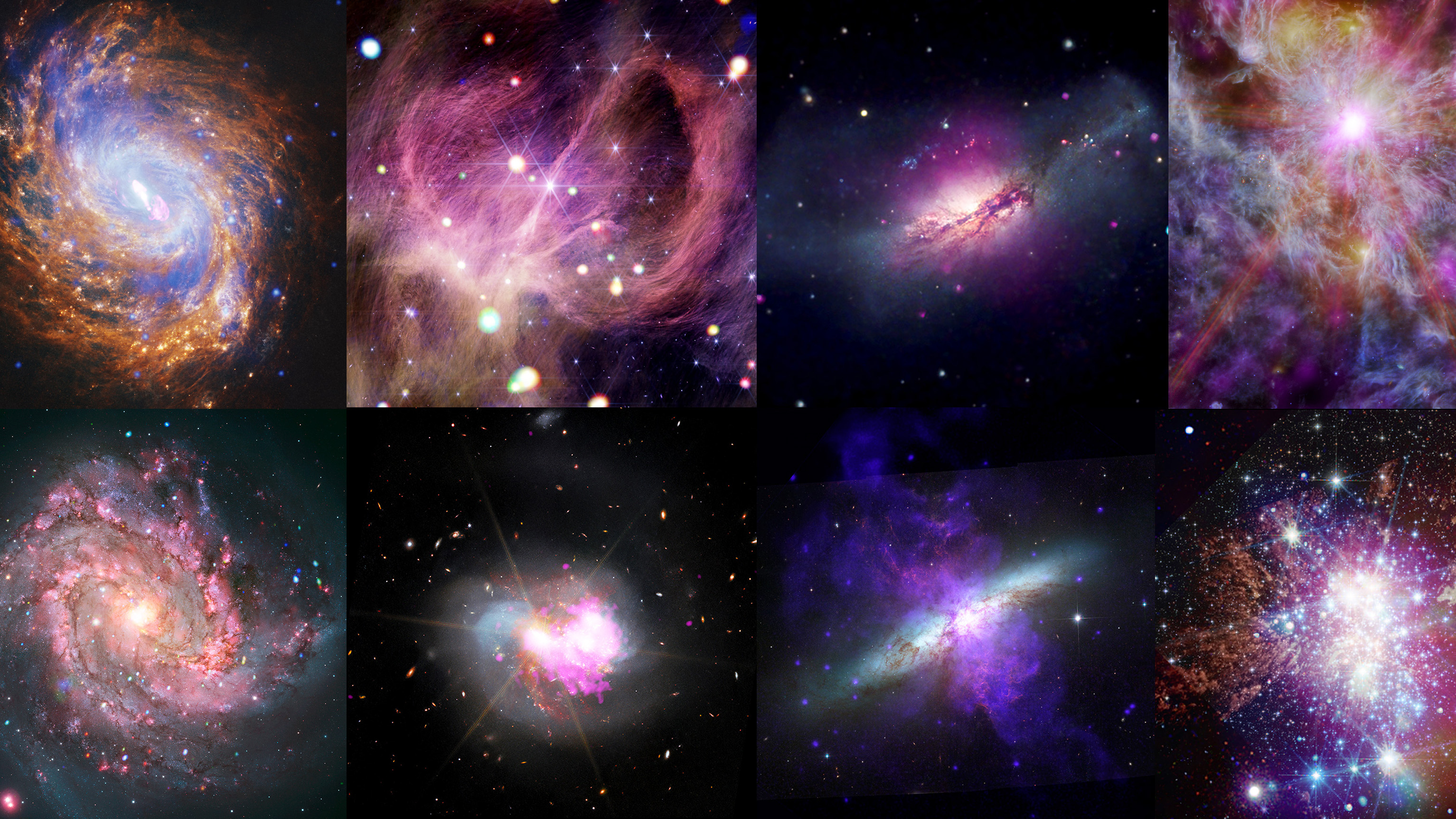 A collection of eight different NASA images, composited from different telescopes technology