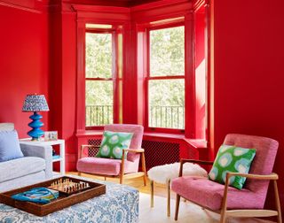 A red and pink living room