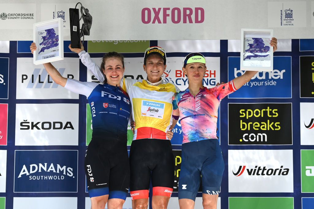 Elisa Longo Borghini (Trek-Segafredo) celebrates winning the 2022 edition of the Women&#039;s Tour